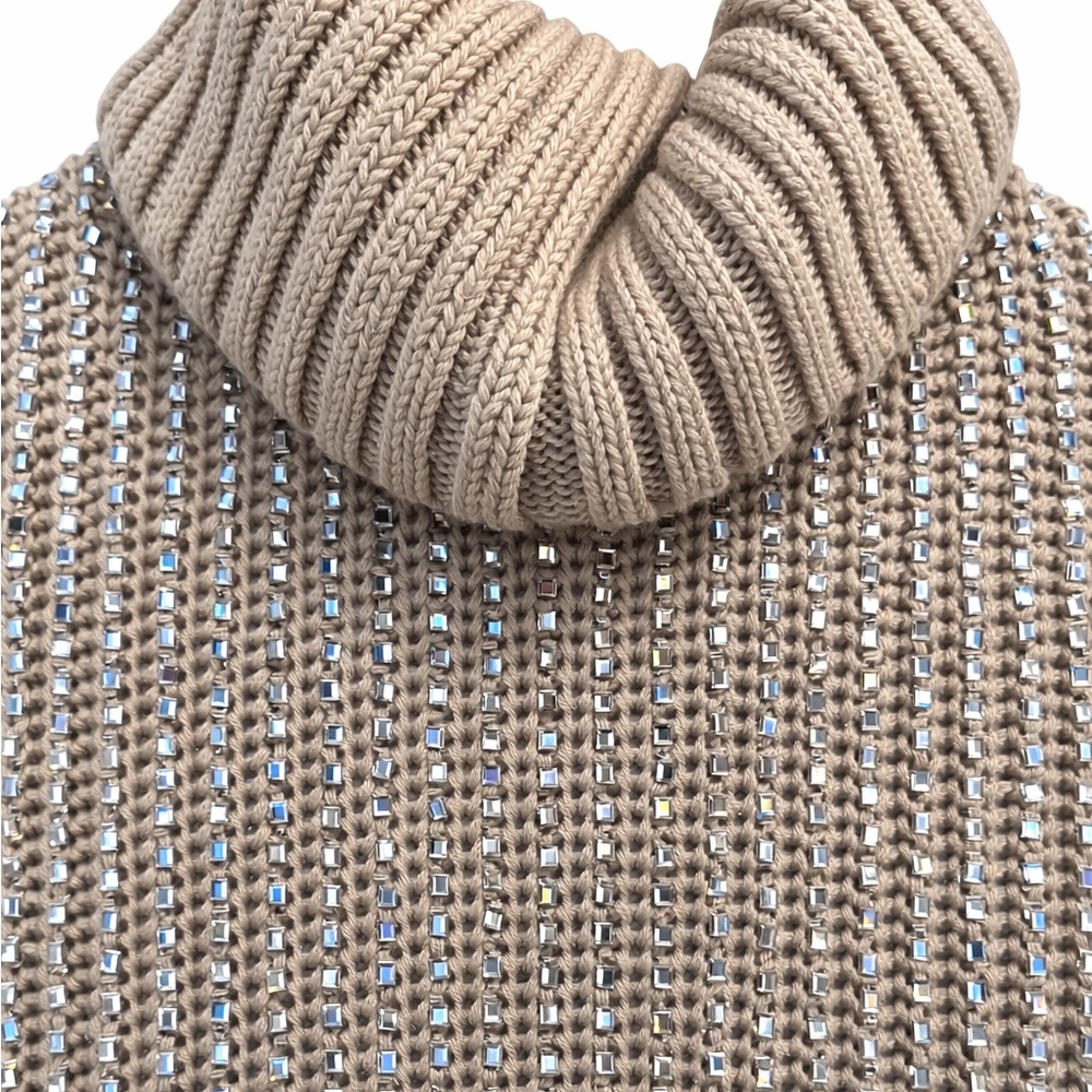 Boston Proper Camel Ribbed Cowl Neck Sweater w/tiny bling - Picture 2 of 2